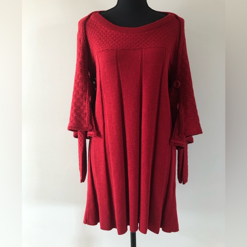Women’s Vintage Red Long sleeve Knit dress size M with knit shrug size O/S